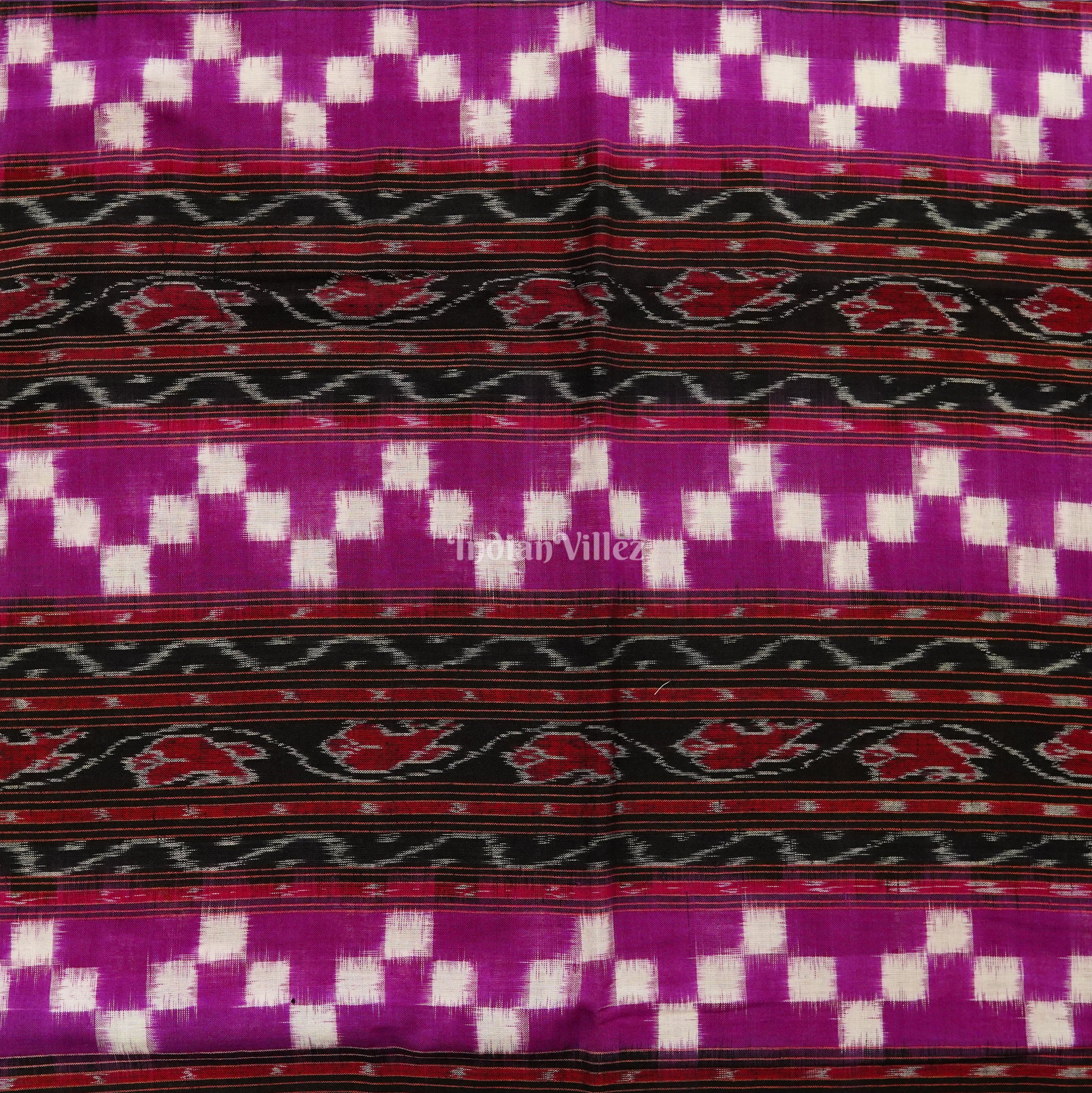 Bright Magenta Box Design Sambalpuri Ikat Cotton Fabric