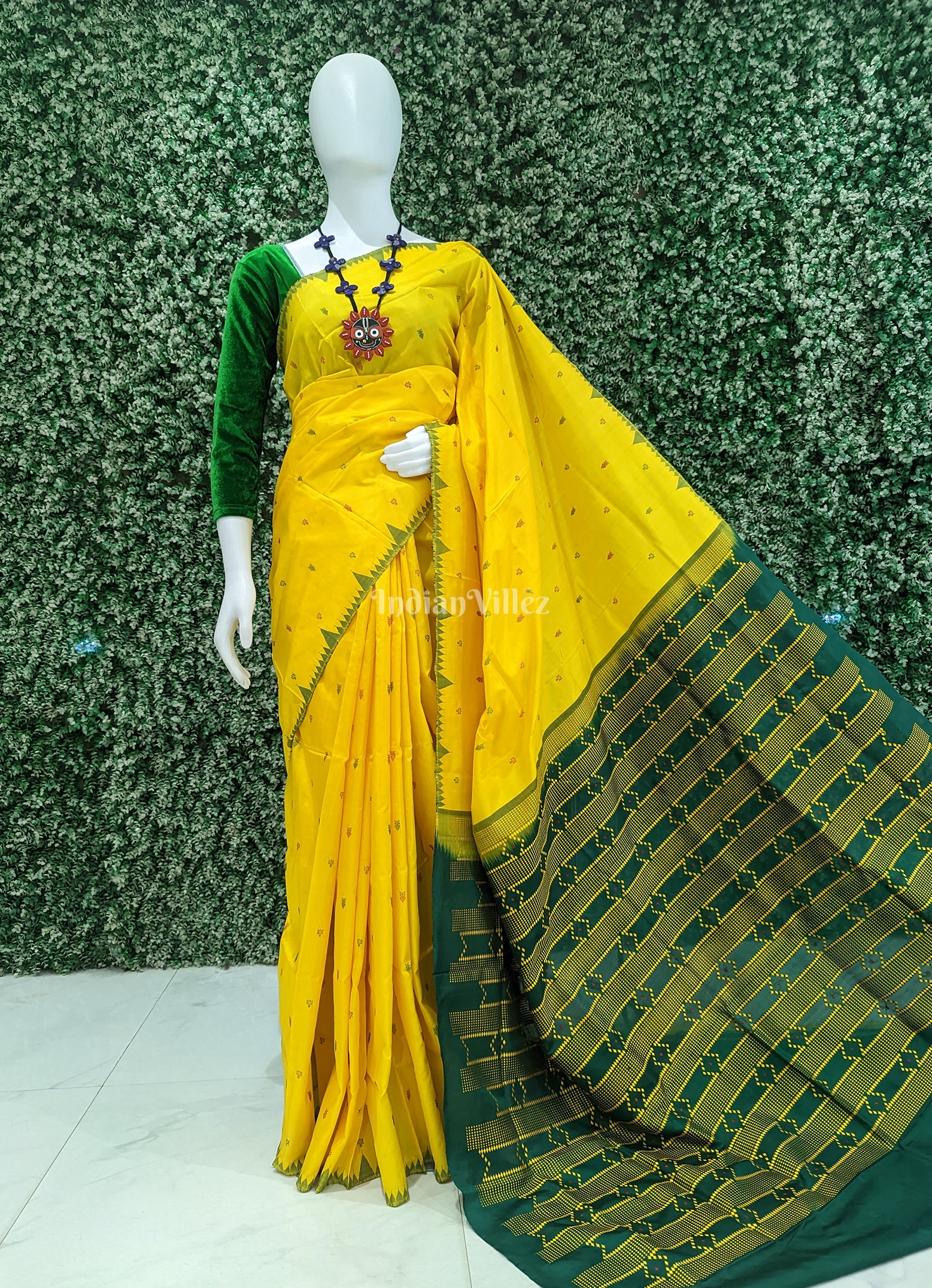 Yellow Sambalpuri Ikat Tussar Silk Saree