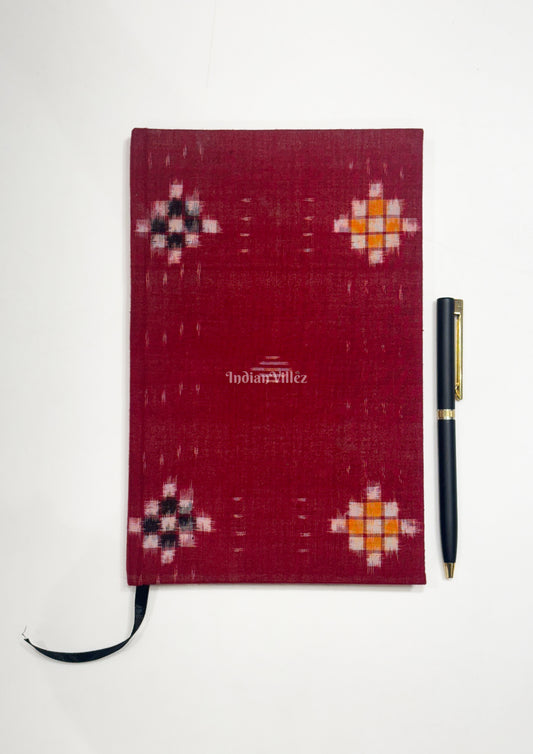 Red Pasapali Theme Handmade Ikat Woven Cotton Fabric Cover Diary