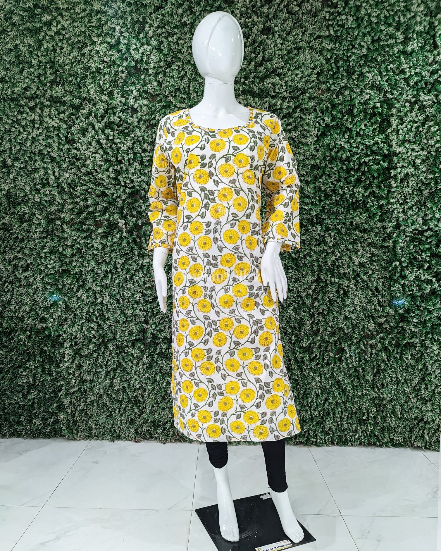 Yellow Floral Cotton Block Printed Kurti for Women