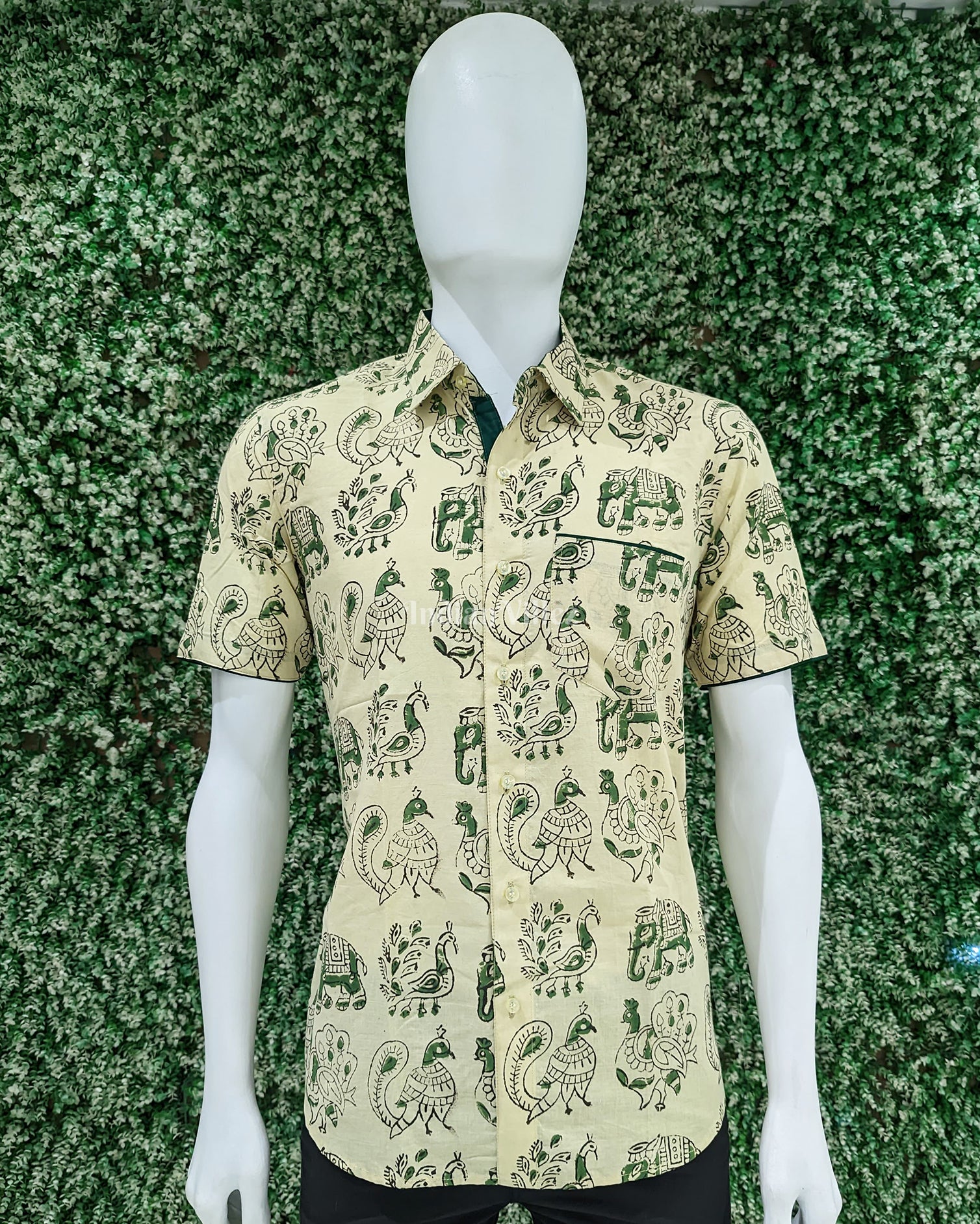 Peacock Design Block Printed Half Sleeve Shirt for Men