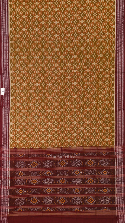 Mehendi green Maroon Odisha Ikat Sambalpuri Pure Cotton Saree