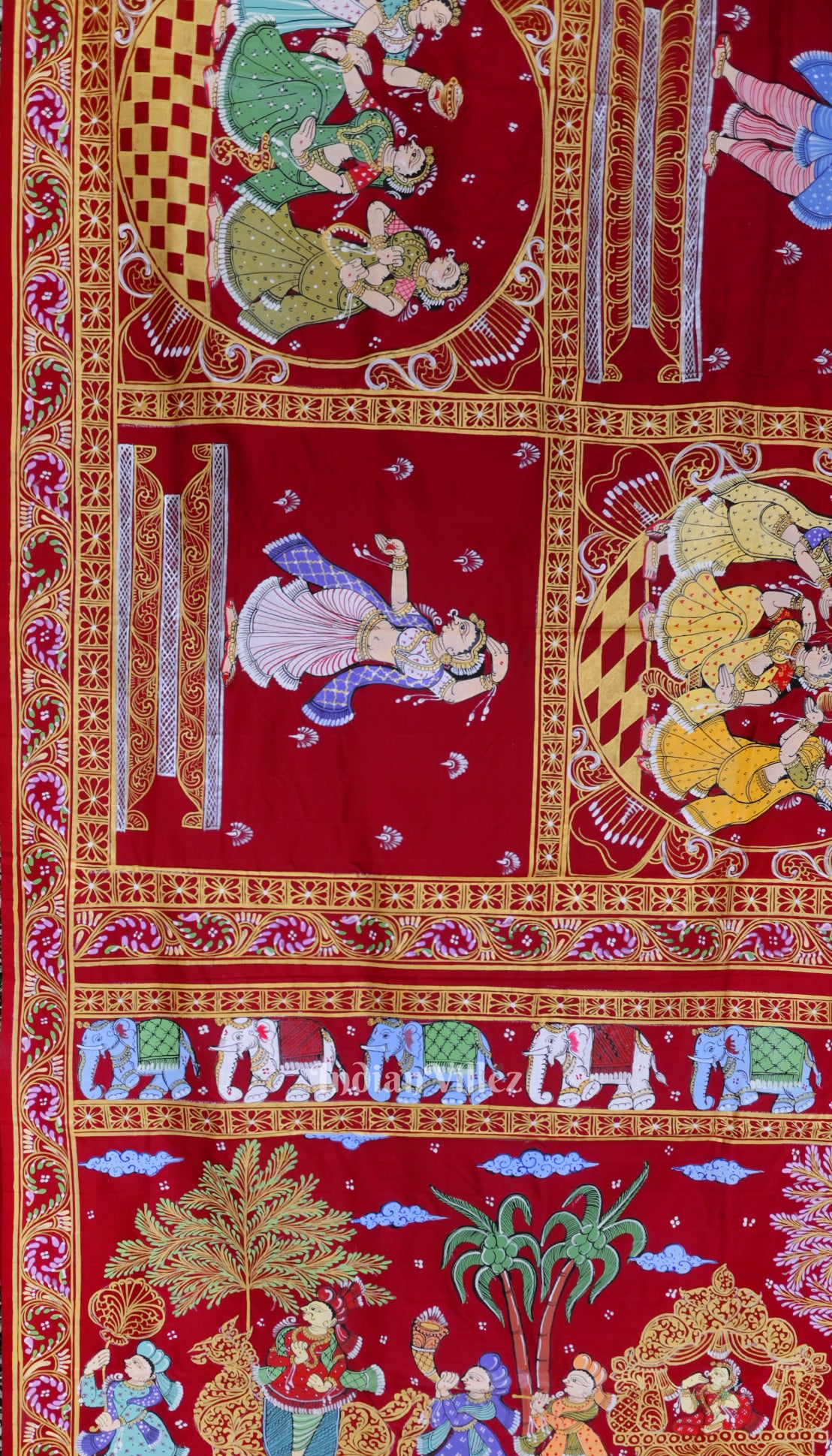 Maroon Doli Barat Marrage Theme Pattachitra Saree