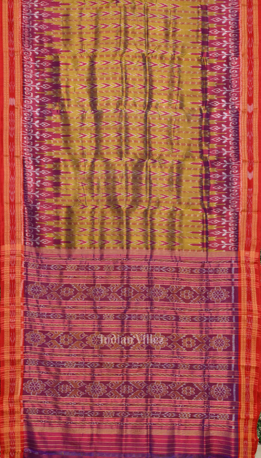 Mehendi Maroon Odisha Handloom Khandua Silk Saree 