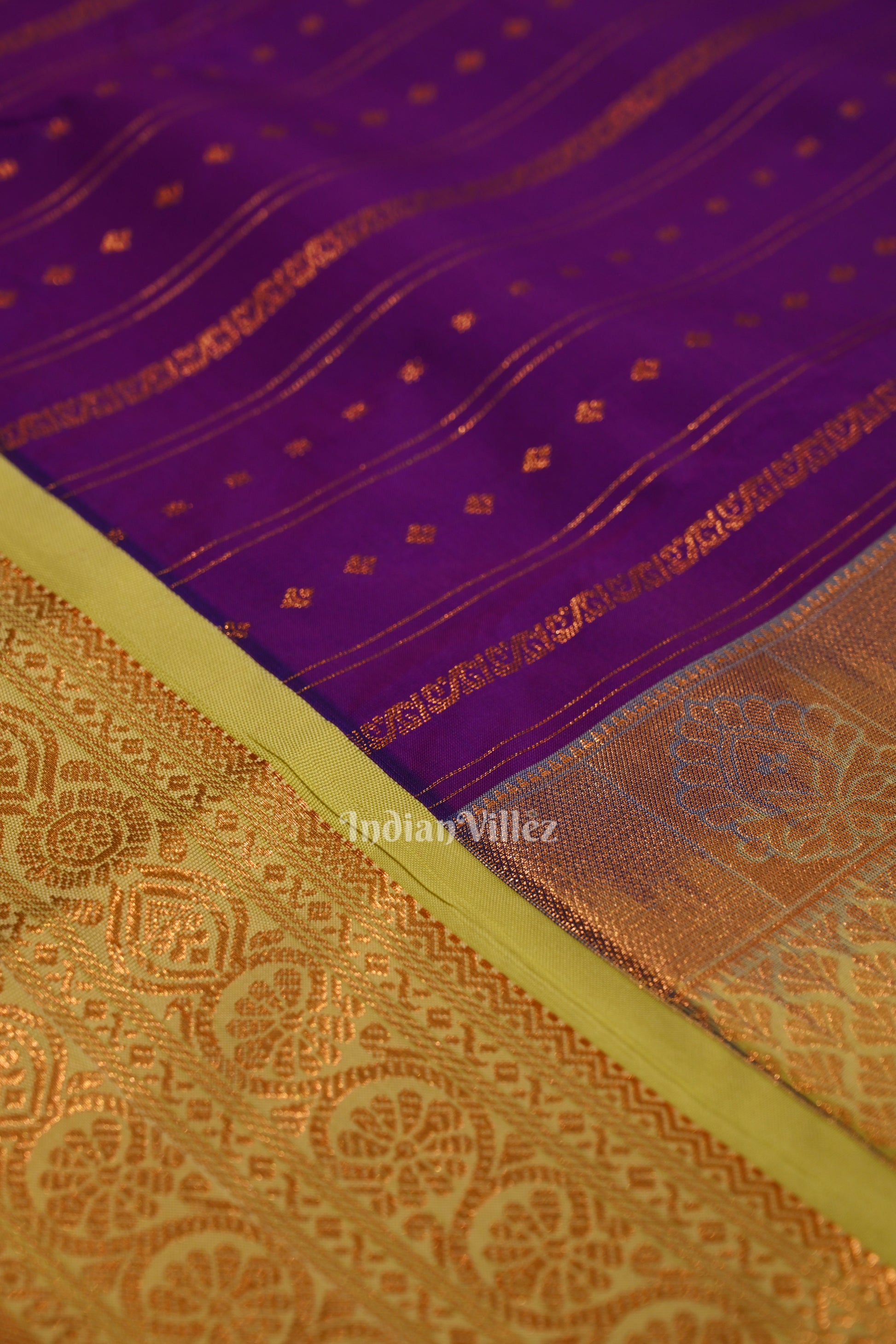 Violet  Bridal Brocade with Pista Border Kanjivaram Silk Saree