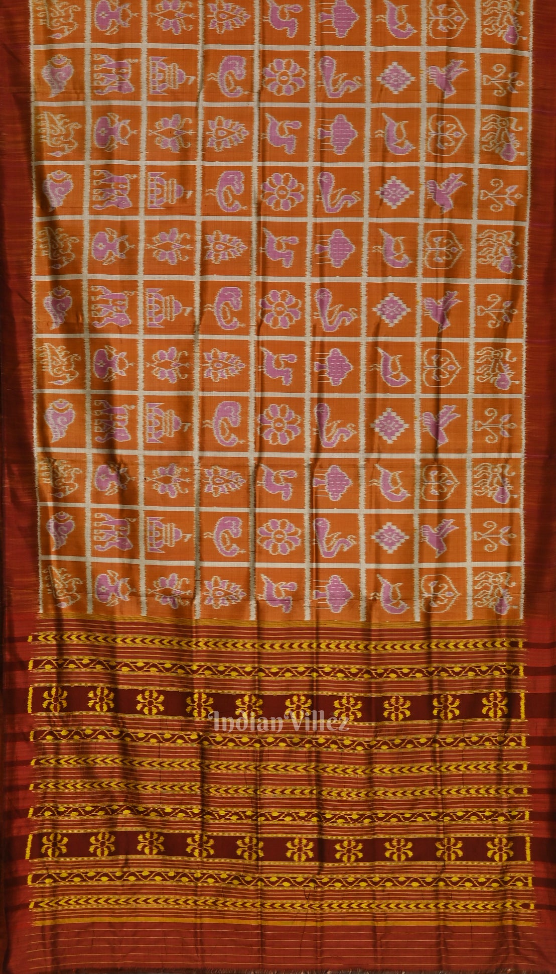 Mustard Yellow with Maroon Nabakothi Theme Contemporary Silk Saree