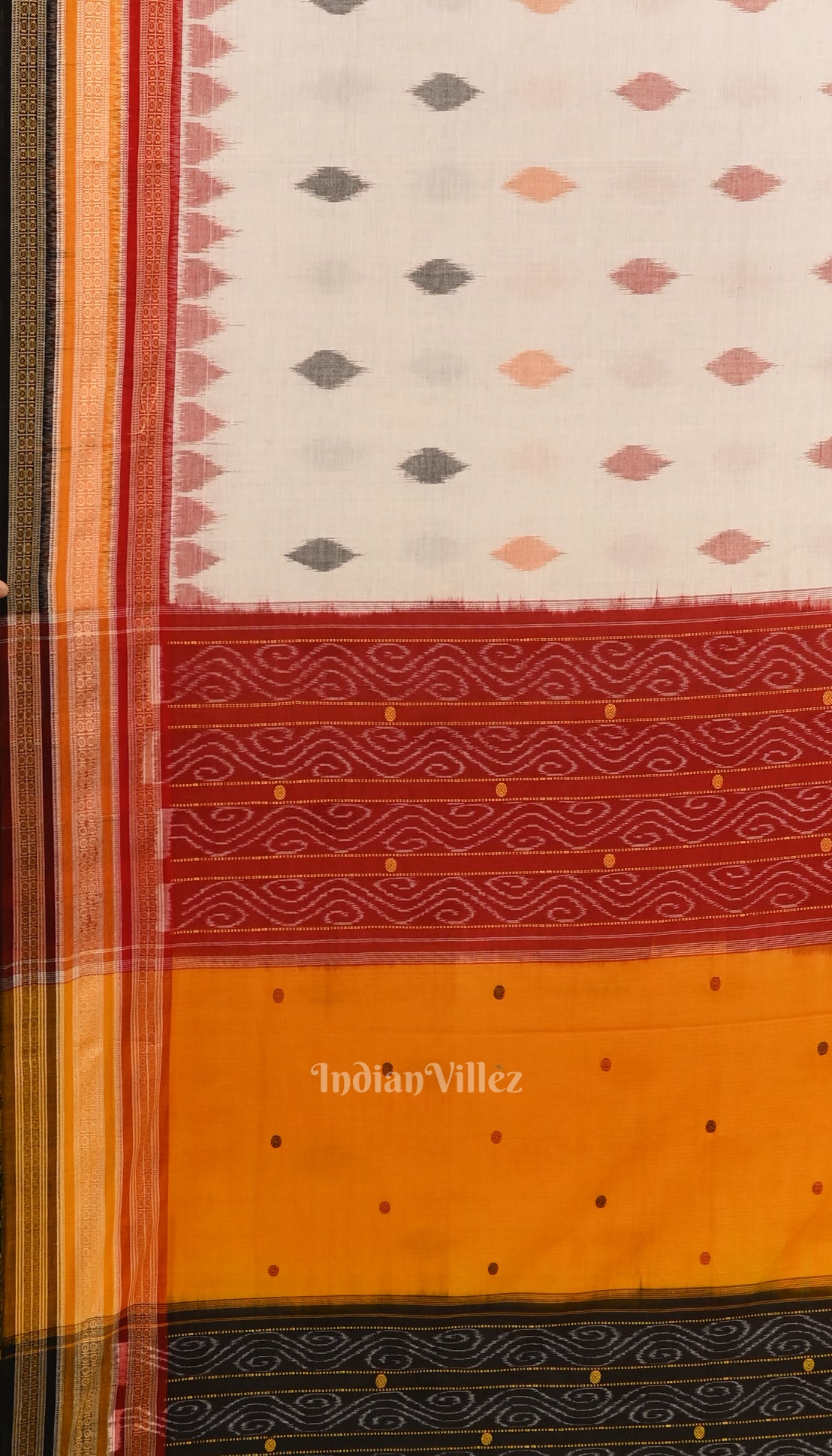 White with Multicolour Odisha Ikat Sambalpuri Pure Cotton Saree 