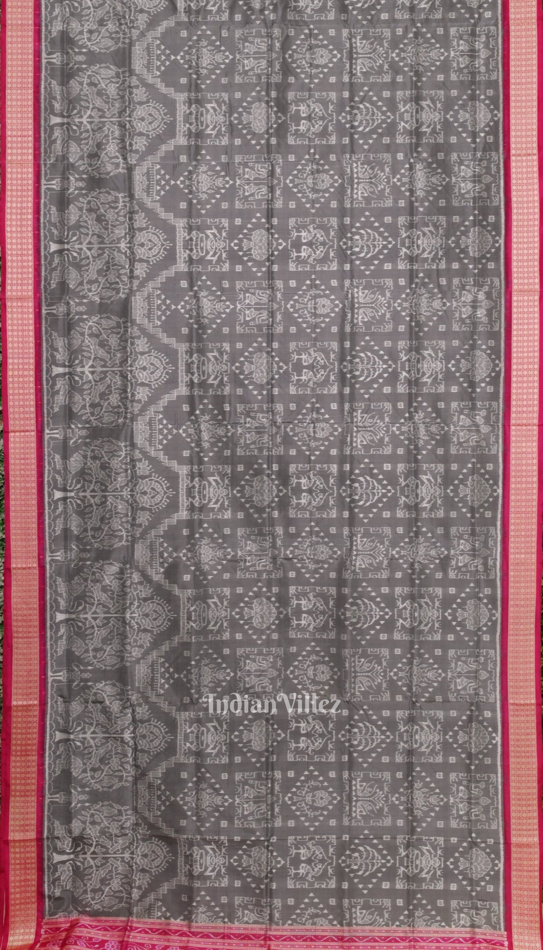 Grey Rani Pink Tribal Sambalpuri Silk Patta Saree