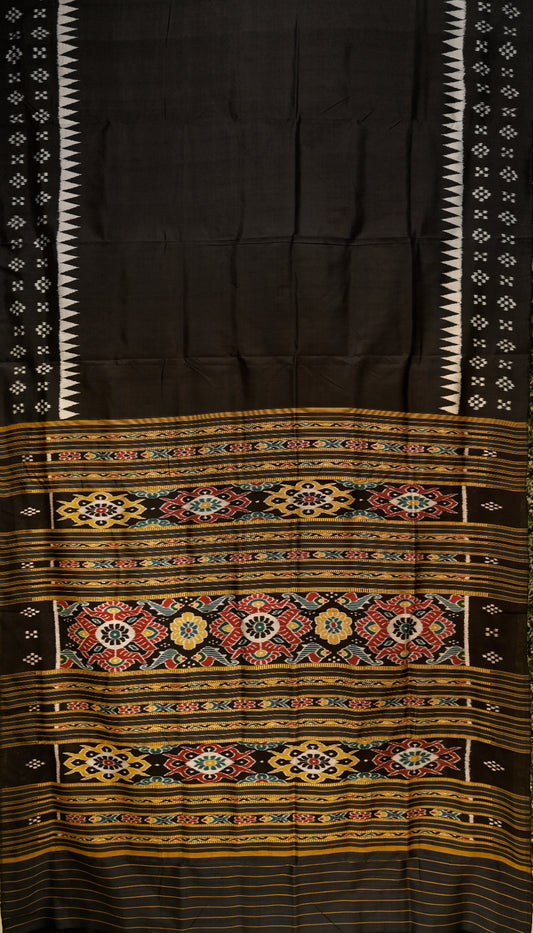 Black Pasapali Border Odisha Ikat Contemporary Silk Saree