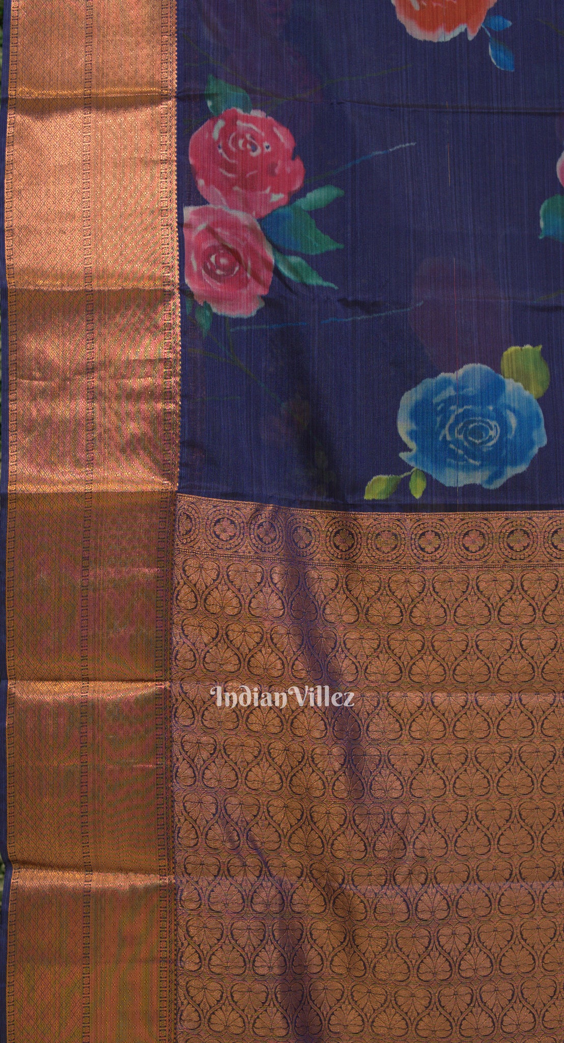 Blue Floral Digital Print Kanjivaram Silk Saree