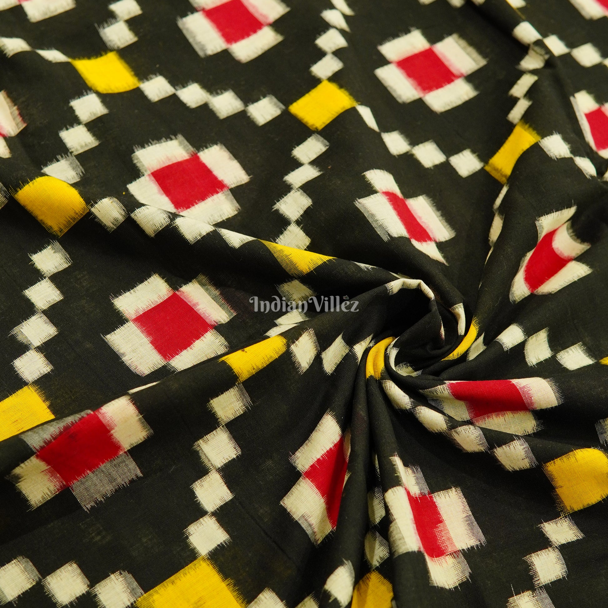 Exclusive Black Pasapali Design Sambalpuri Ikat Cotton Fabric