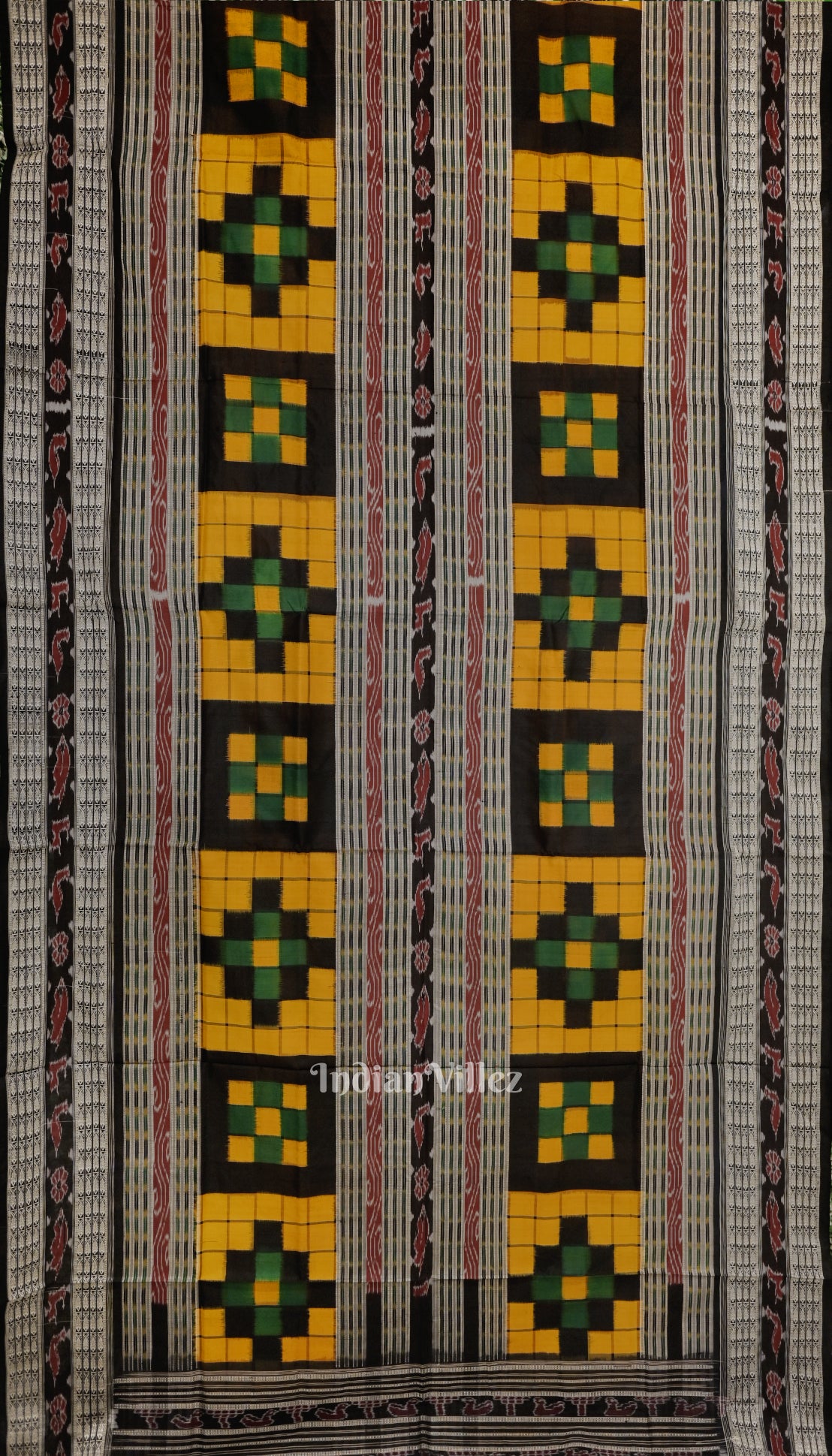 Yellow Black Odisha Ikat Pasapali Bichitrapuri Cotton Saree