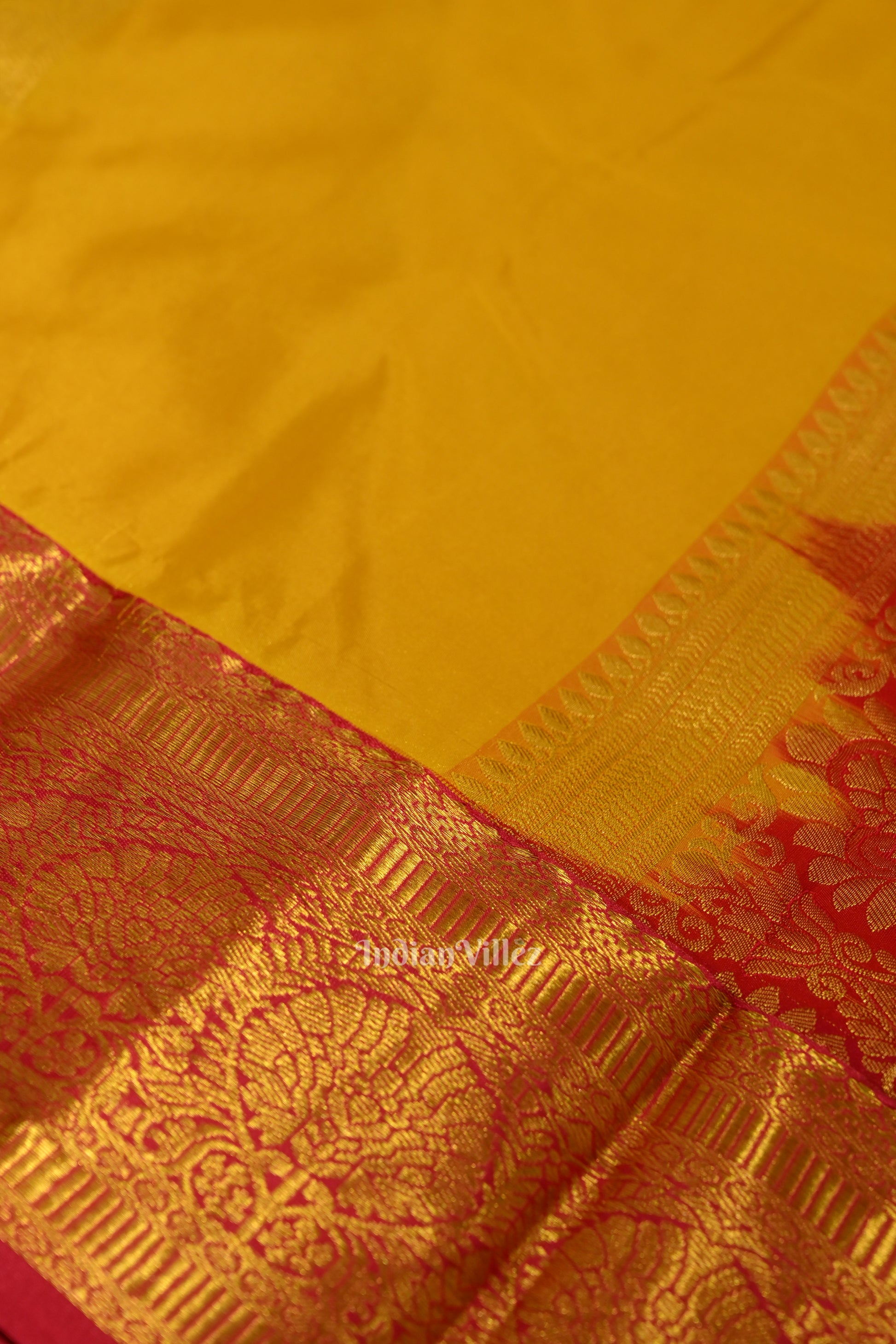 Yellow Red Pure Kanjivaram Silk Saree