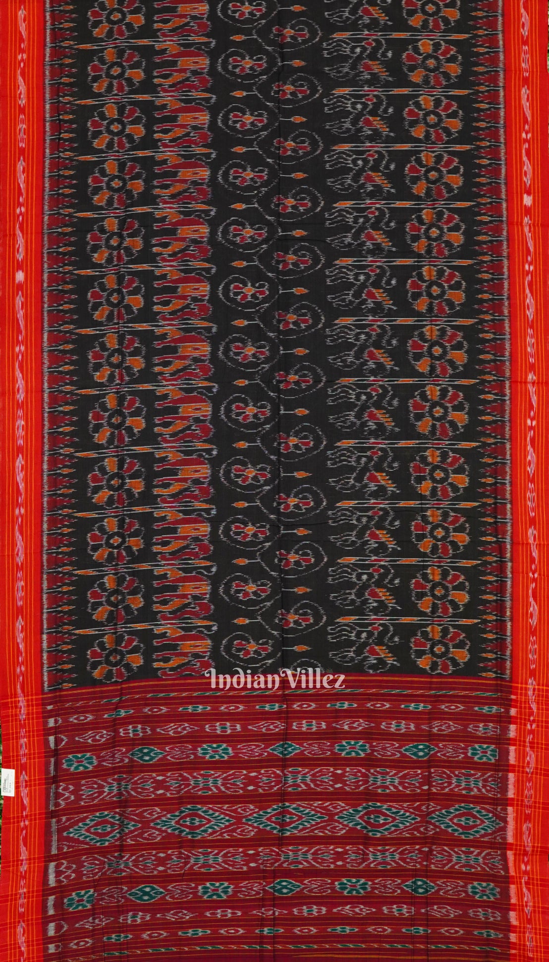 Red Black Odisha Sambalpuri Ikat Cotton Saree