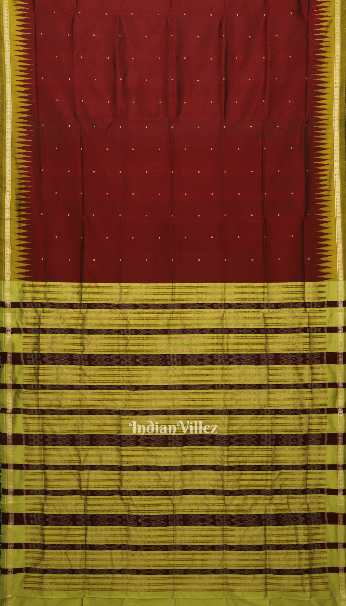 Maroon Green Butta Design Odisha Ikat Bomkai Silk Saree