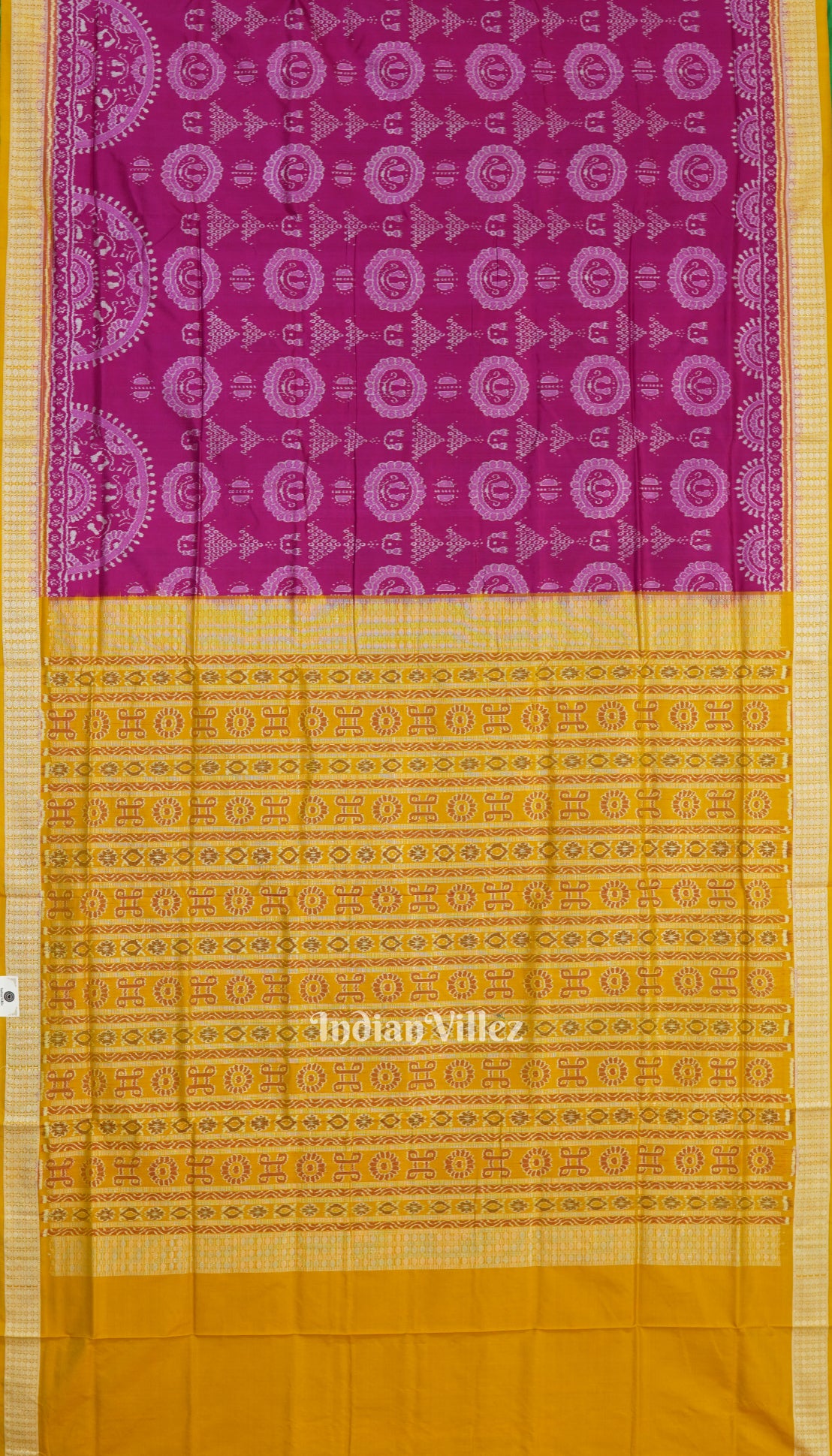 Rani Pink with Mustard Yellow Laxmi Pada Sambalpuri Silk Saree