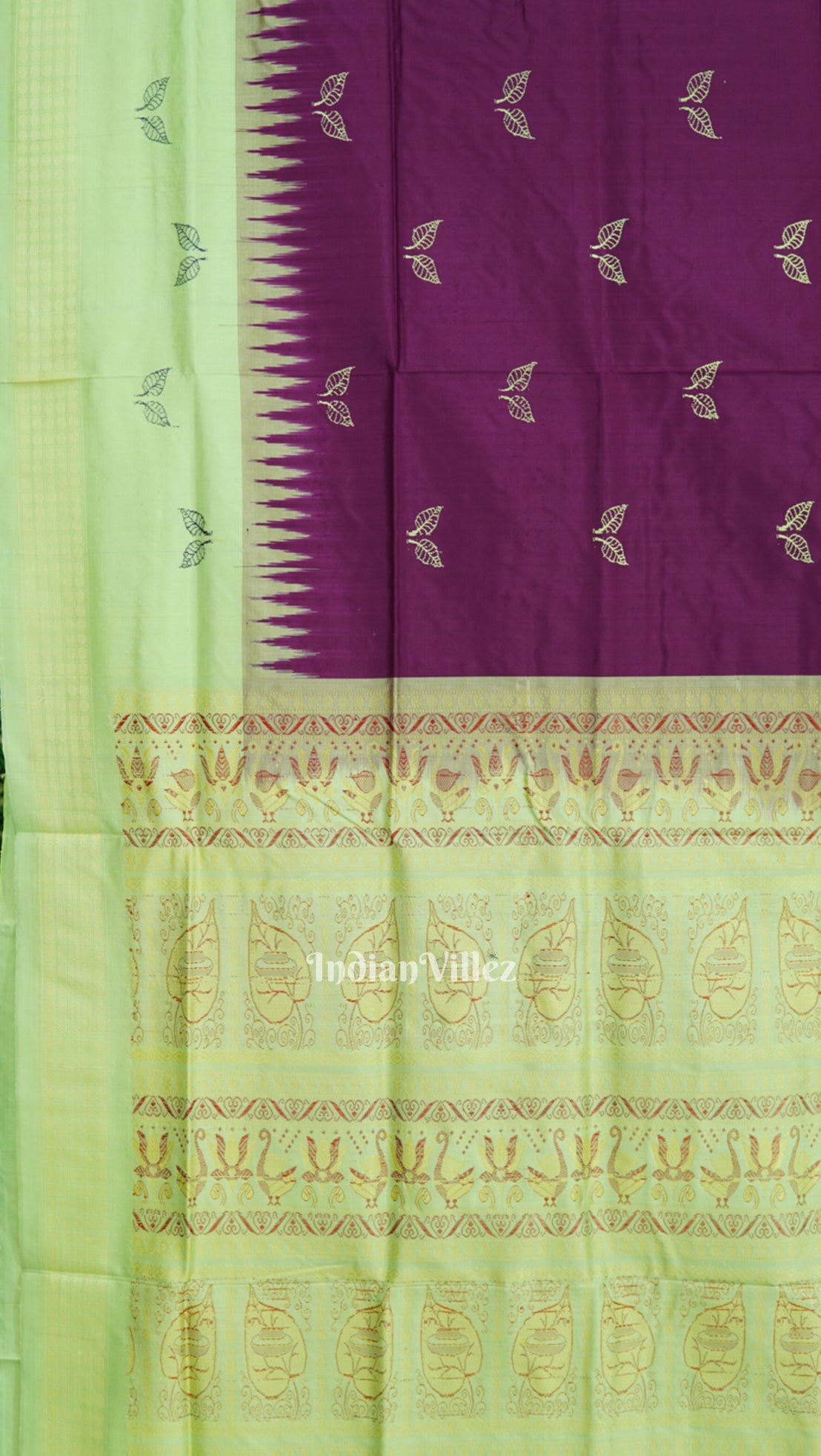 Maroon With Light Green Sambalpuri Bomkai Silk Saree