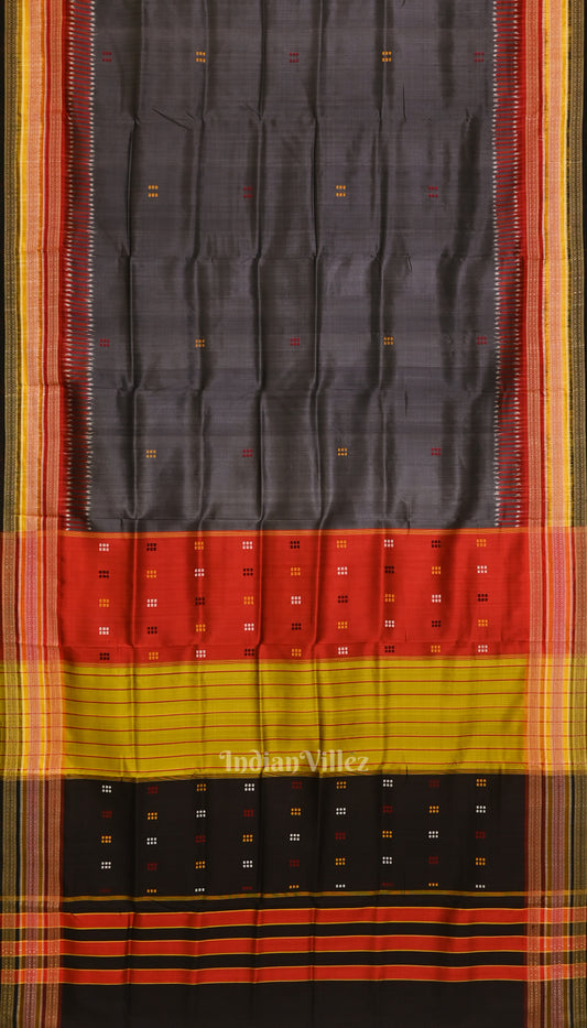 Cement Gray Kathiphera Odisha Ikat Khandua Silk Saree 