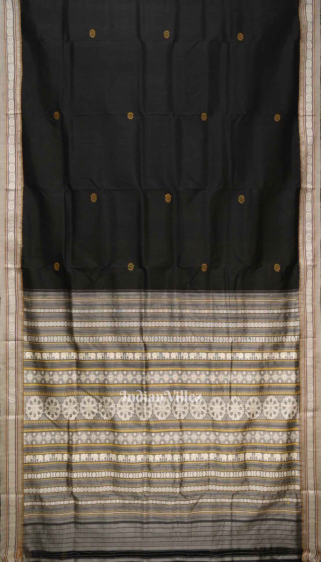 Black Konark Chakra Odisha Ikat Contemporary Silk Saree