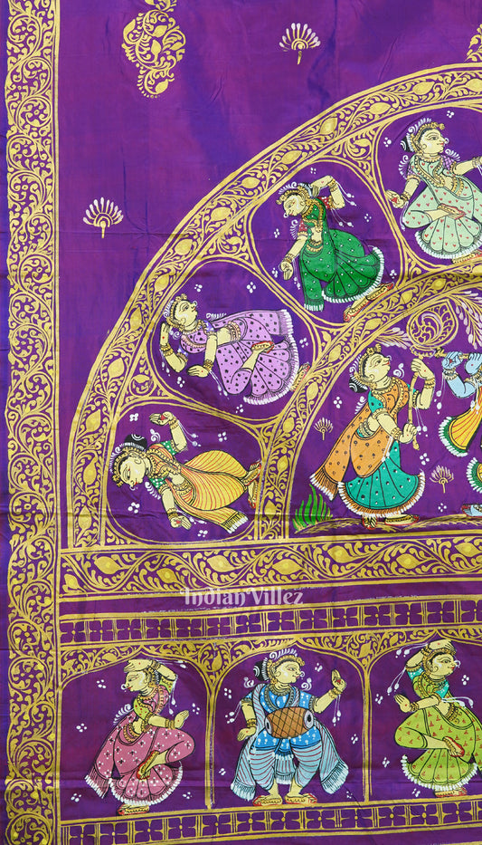 Violet Dual Tone Krishna Rasa Leela Pattachitra Saree (Pre Order)