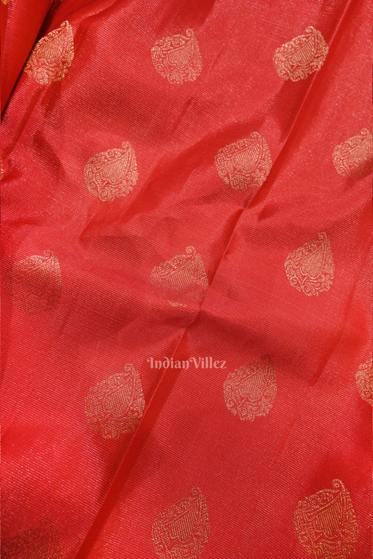 Bright Red pure Kanjivaram Silk Saree with  Zari Brocade