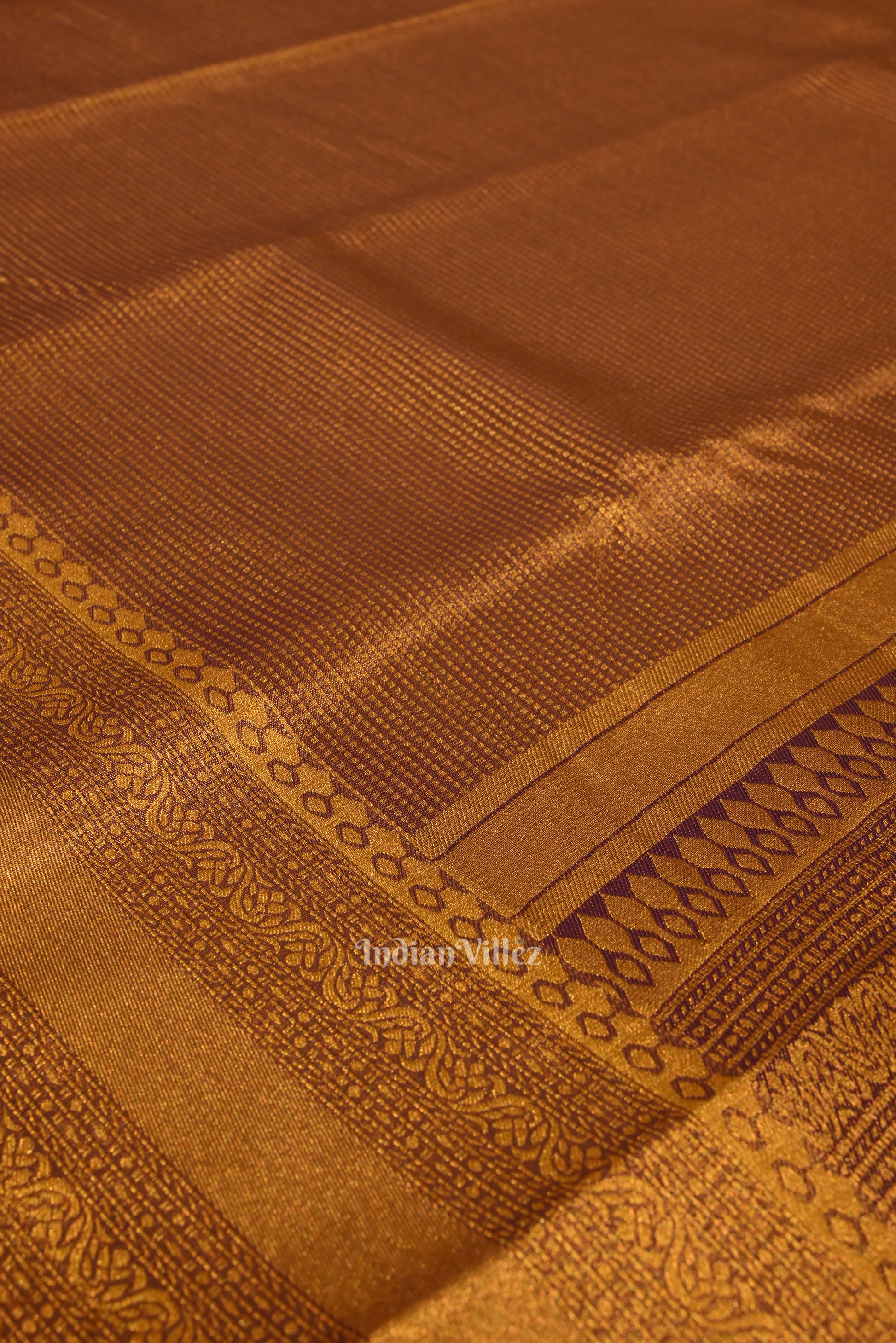 Golden Copper Pure Kanjivaram Tissue Silk Saree