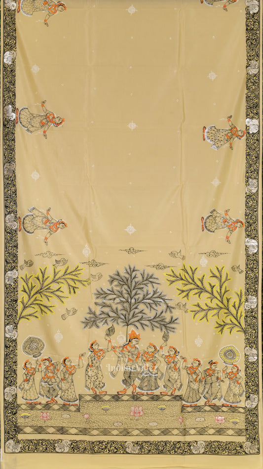 Off White Hand-Painted Pattachitra Saree