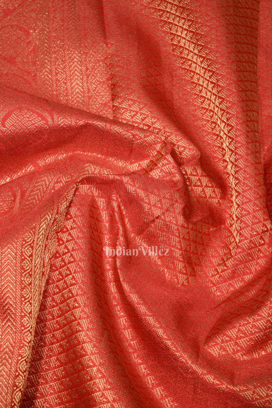 Deep Red Pure Brocade with Golden Broder Bridal Kanjivaram Silk Saree 