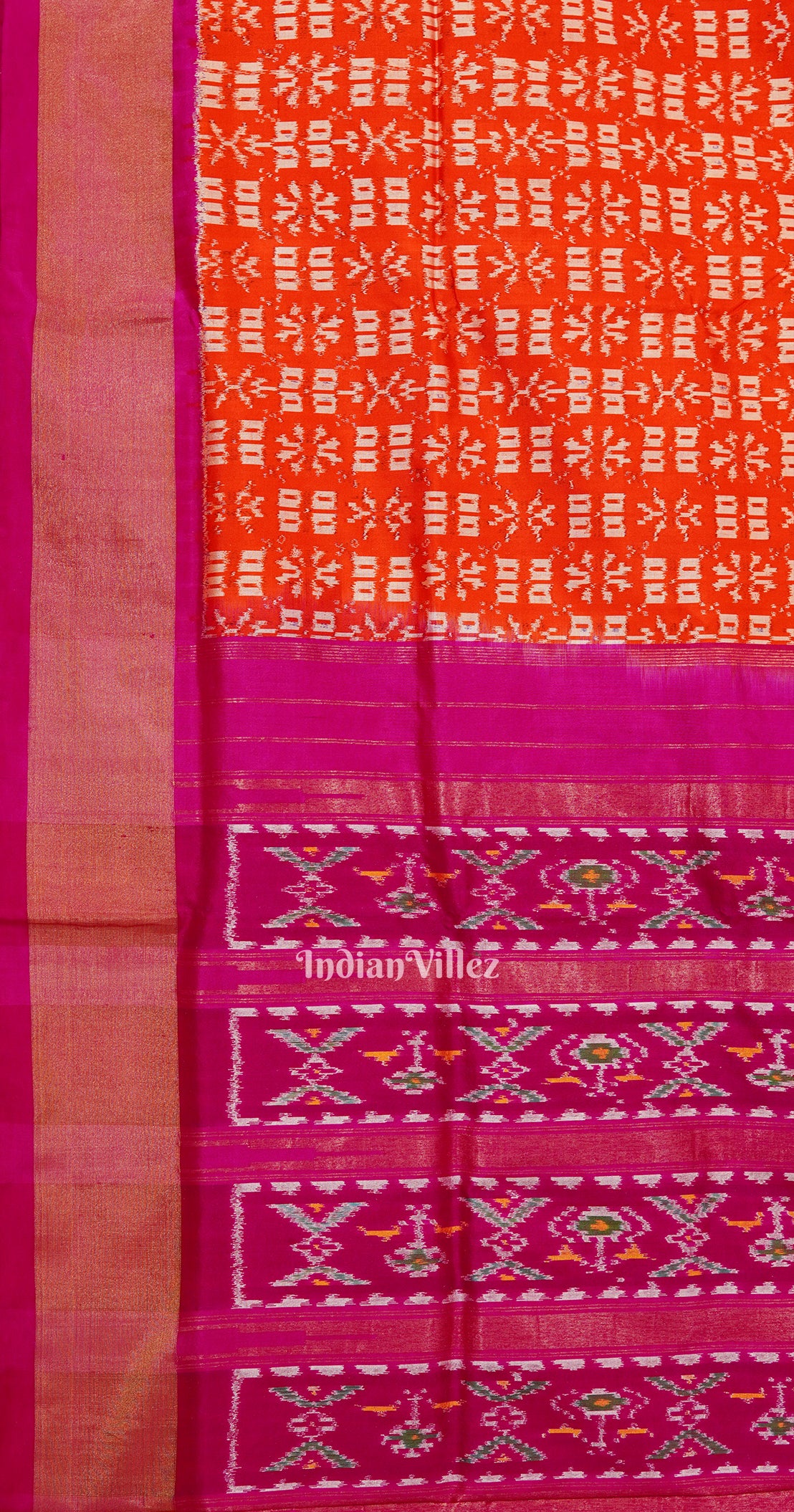 Exclusive Deep Orange Pochampally Ikat Handloom Silk Saree