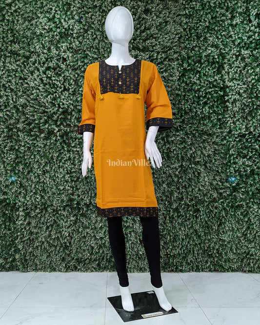 Yellow Tribal theme Odisha Ikat Designer Cotton Kurti for Women