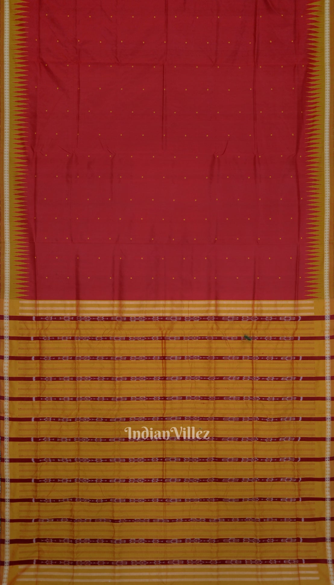 Red Yellow Single Butta Design Odisha Ikat Bomkai Silk Saree