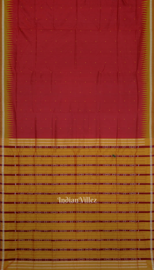 Red Yellow Single Butta Design Odisha Ikat Bomkai Silk Saree