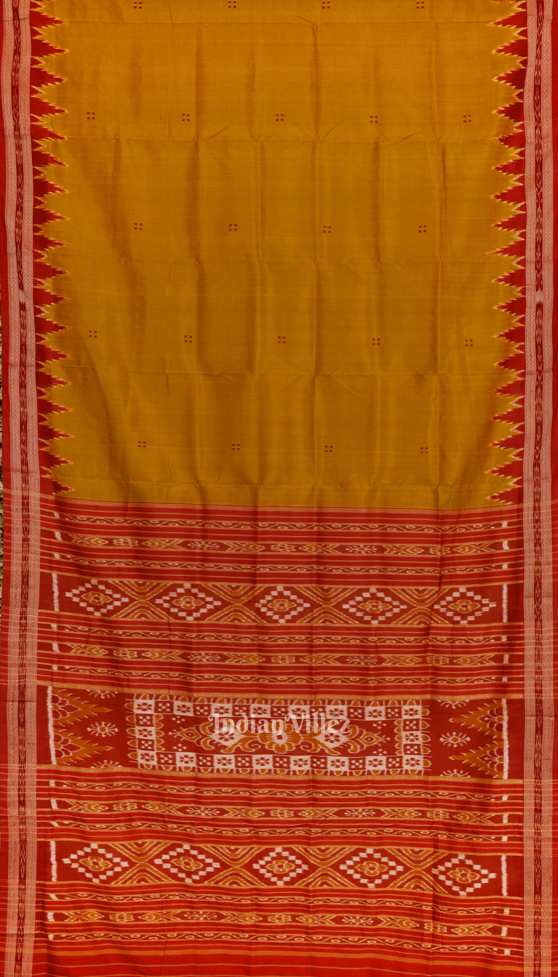 Golden Yellow Phoda Kumbha Design Odisha Ikat Khandua Silk Saree