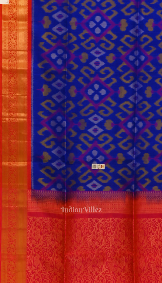 Royal Blue with Red Border Pochampally Ikat Silk Saree 