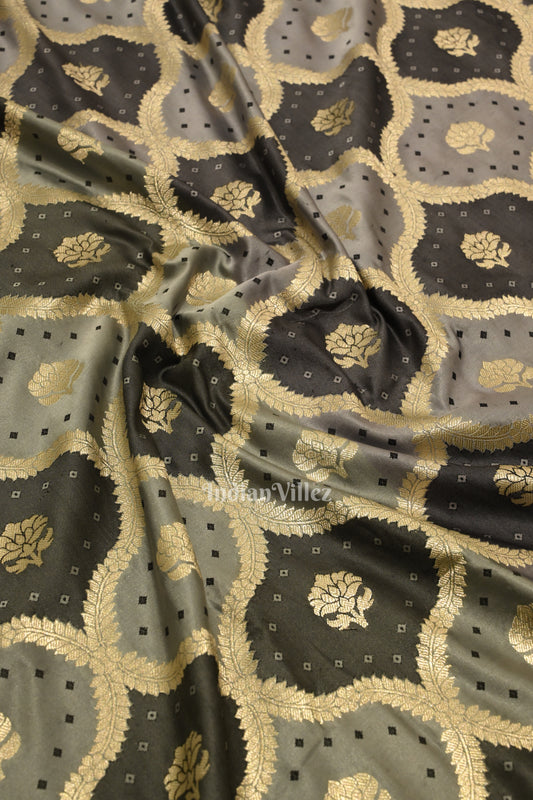 Cement Gray Rangkart Mashru Satin Silk Banarasi Saree