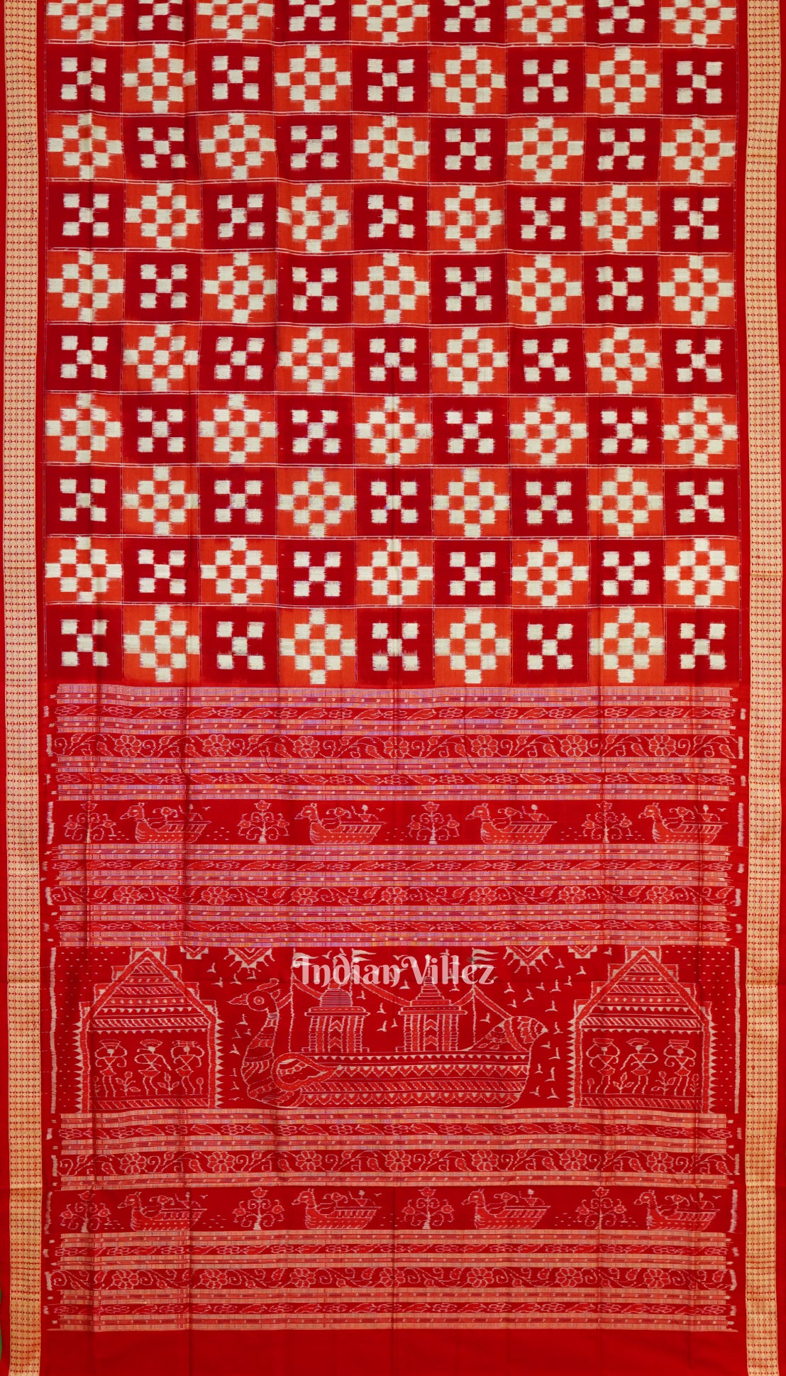 Red White Pasapali Theme Pure Sambalpuri Silk Saree