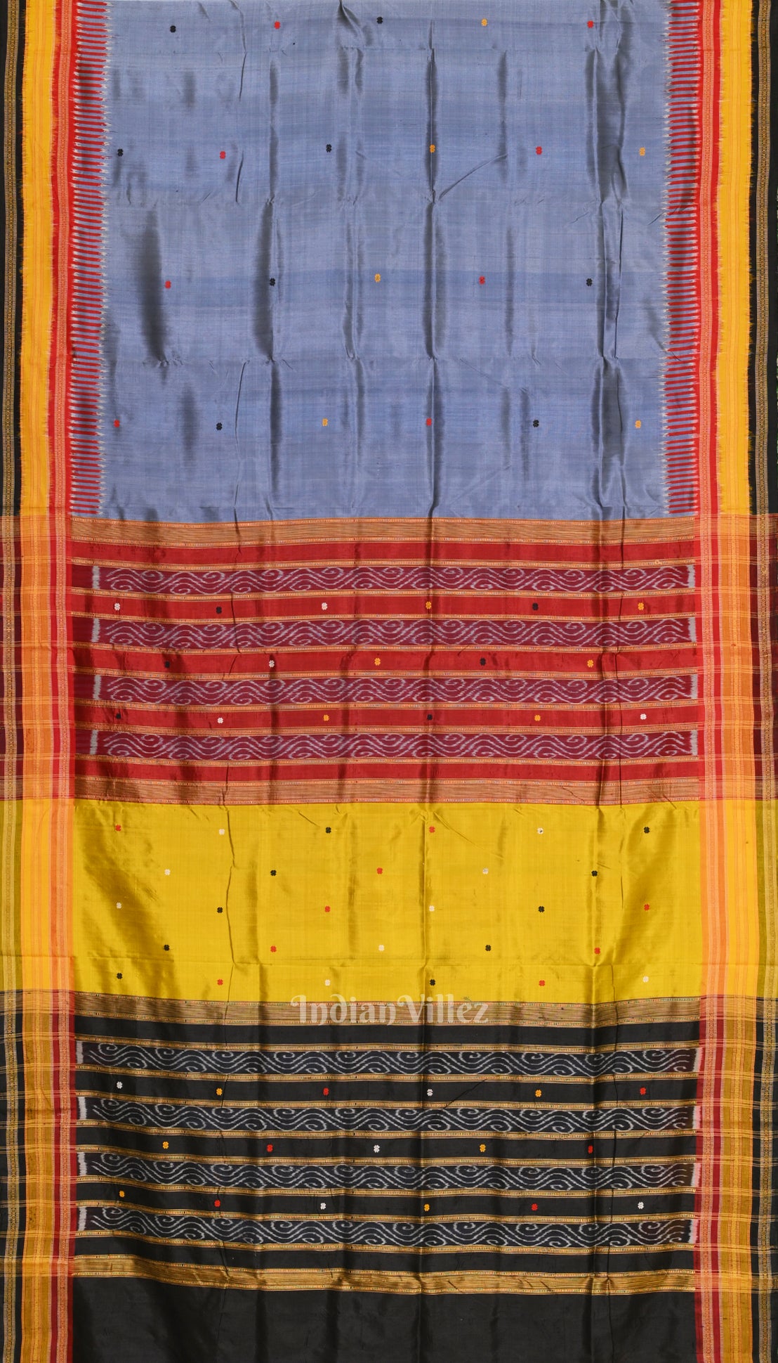 Cement Gray Kathiphera Odisha Ikat Khandua Silk Saree 