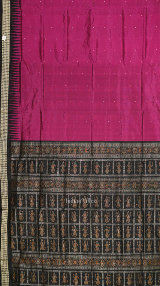 Magenta Pink Black Buti Design  Bomkai Sambalpuri Silk saree 