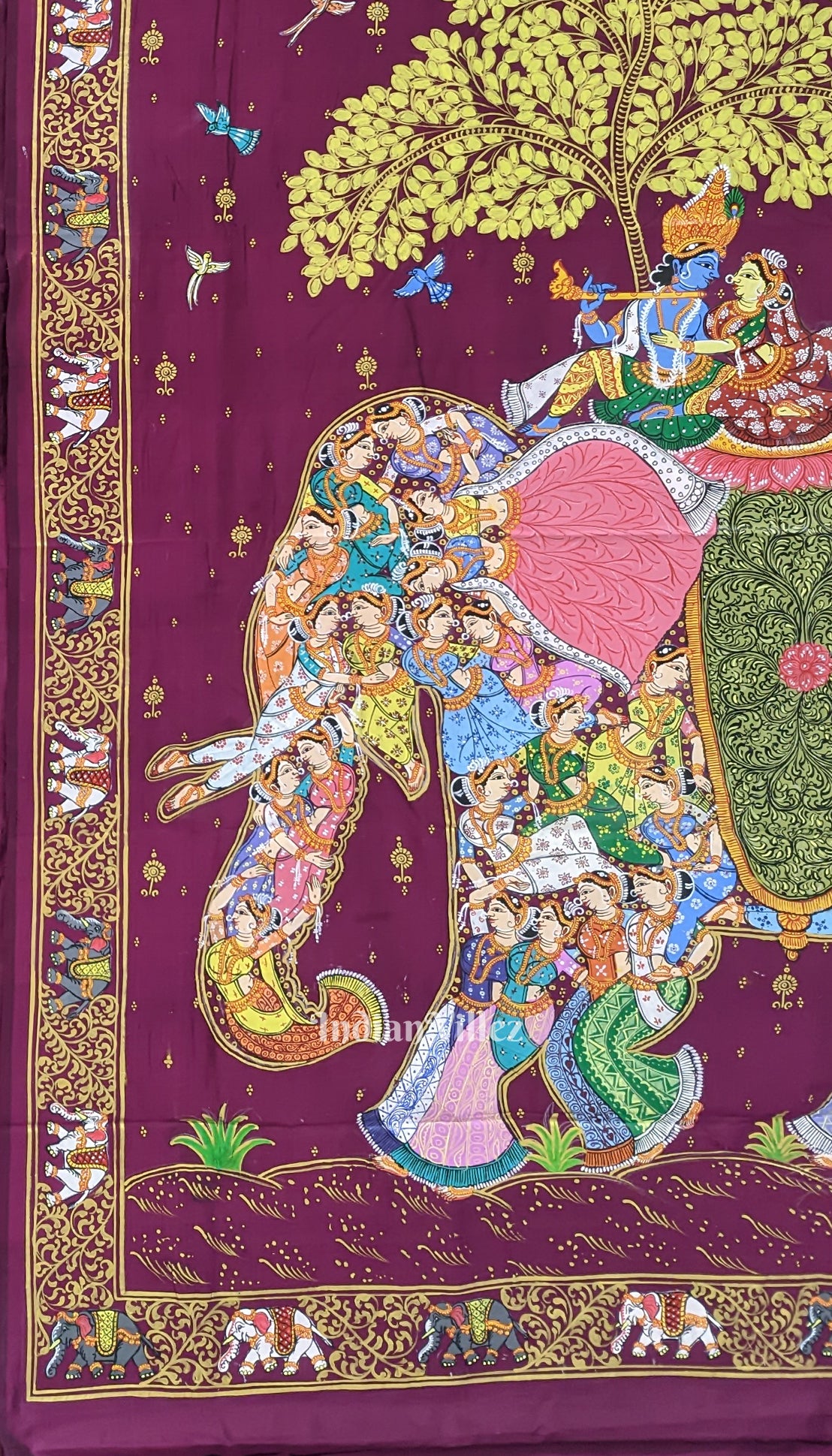 Magenta Kandarpa Hati (Elephant) Pattachitra Silk Saree