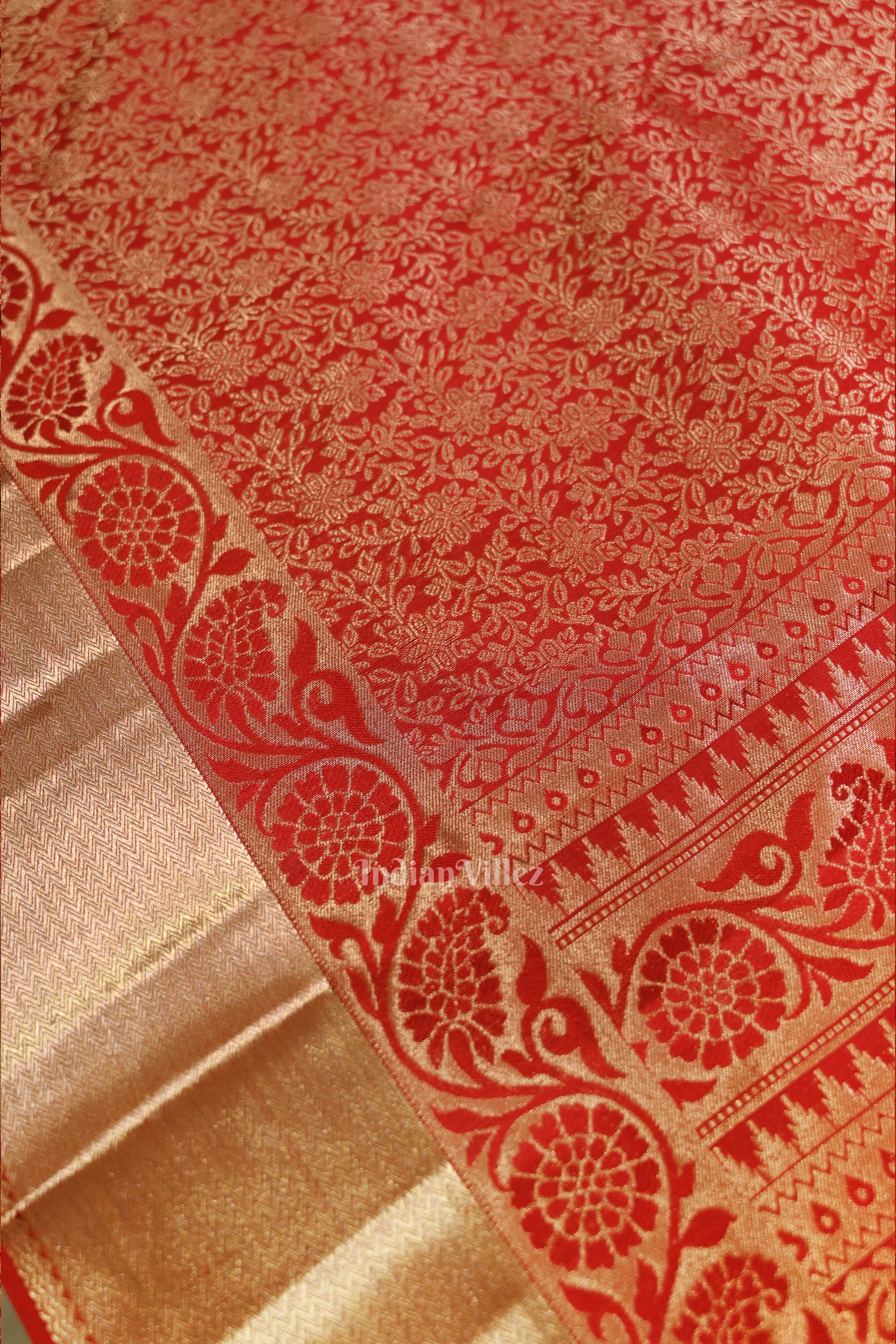 Pure Red Kanjivaram Silk Saree with Zari Brocade 