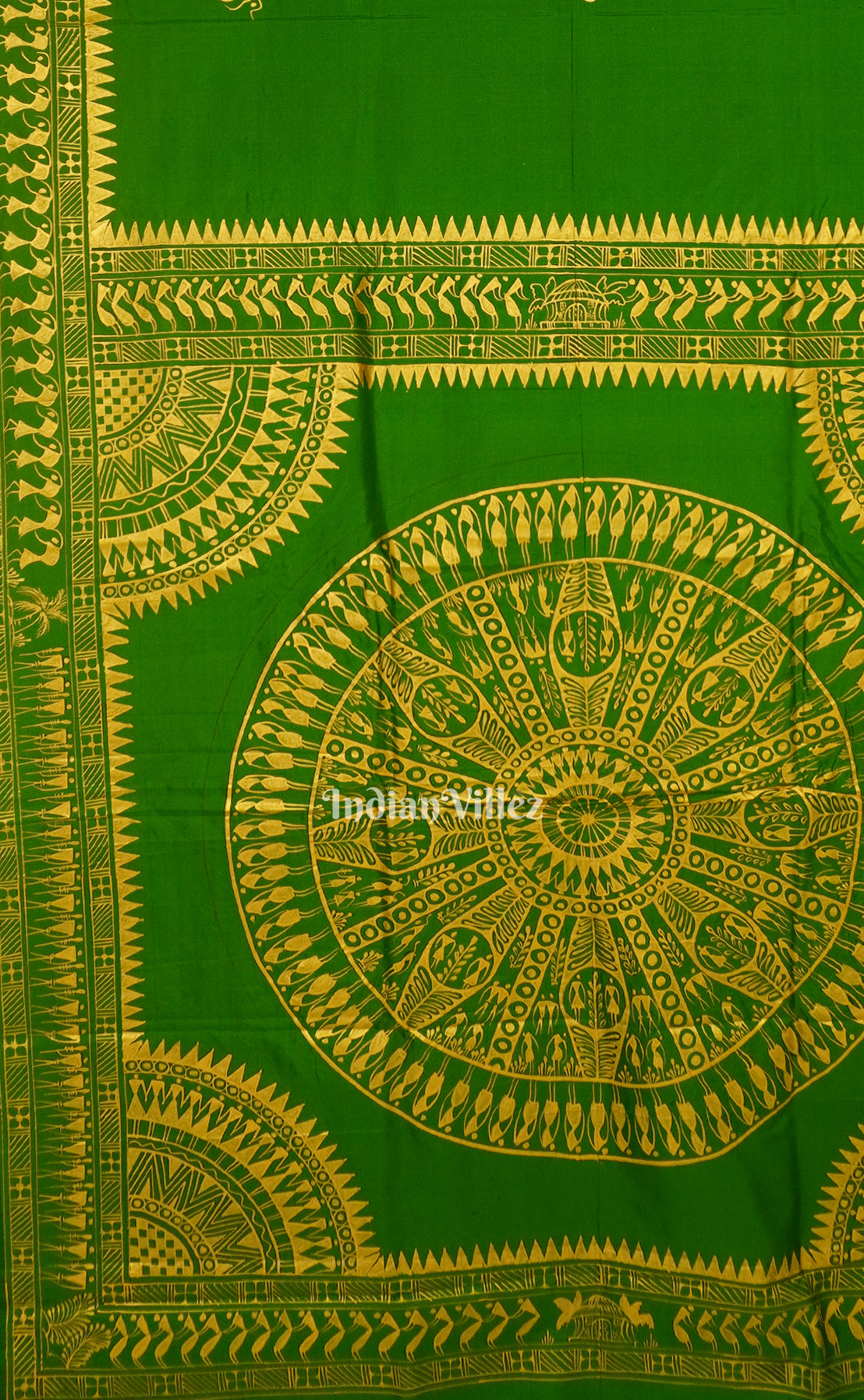 Green Tribal Themed Pattachitra Silk Saree