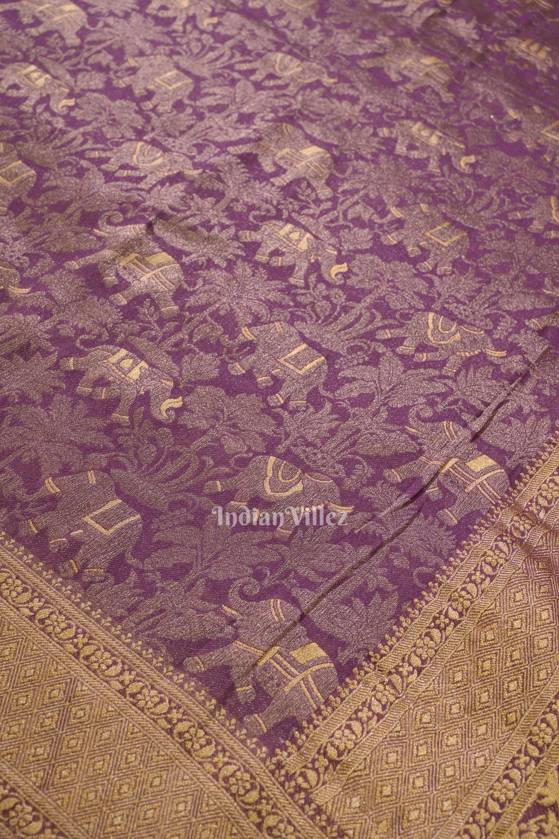 Woven Golden Border Lavender Purple Banarasi Katan Tissue Saree