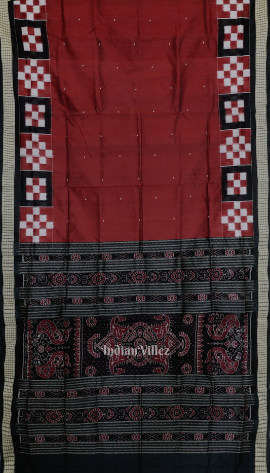 Maroon Black Pasapali Border Design Odisha Ikat Bomkai Silk Saree