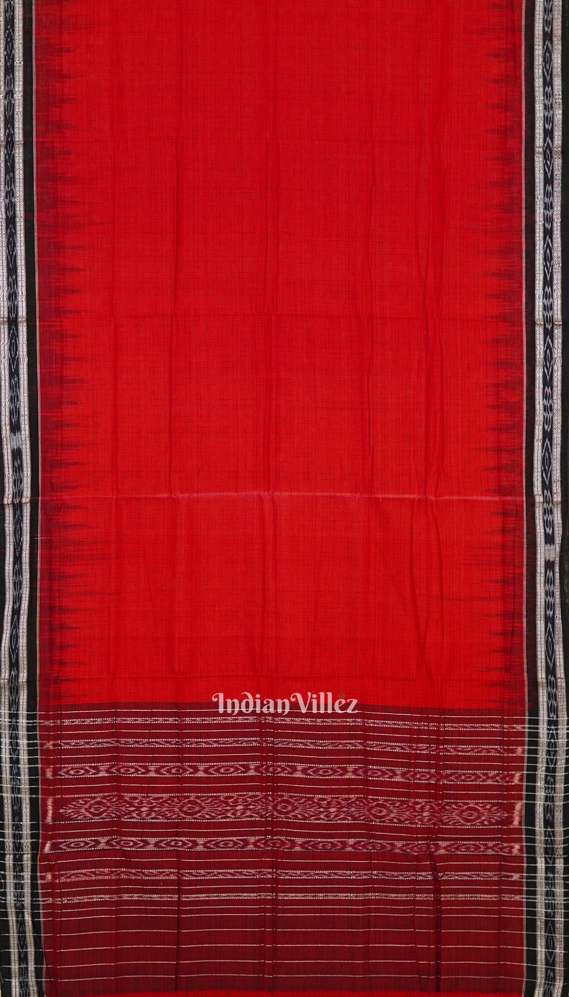 Red Maniabandha Black Striped Cotton Saree