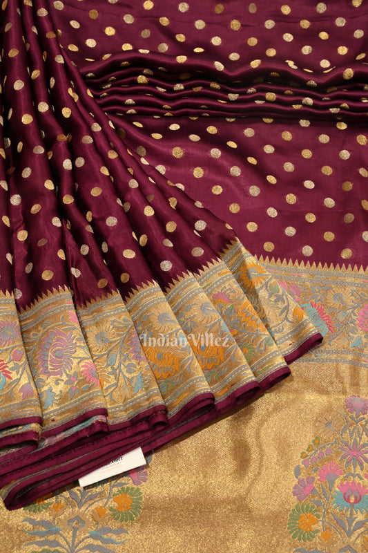 Purple  Banarasi Silk Saree With Paithani Border and Pallu 