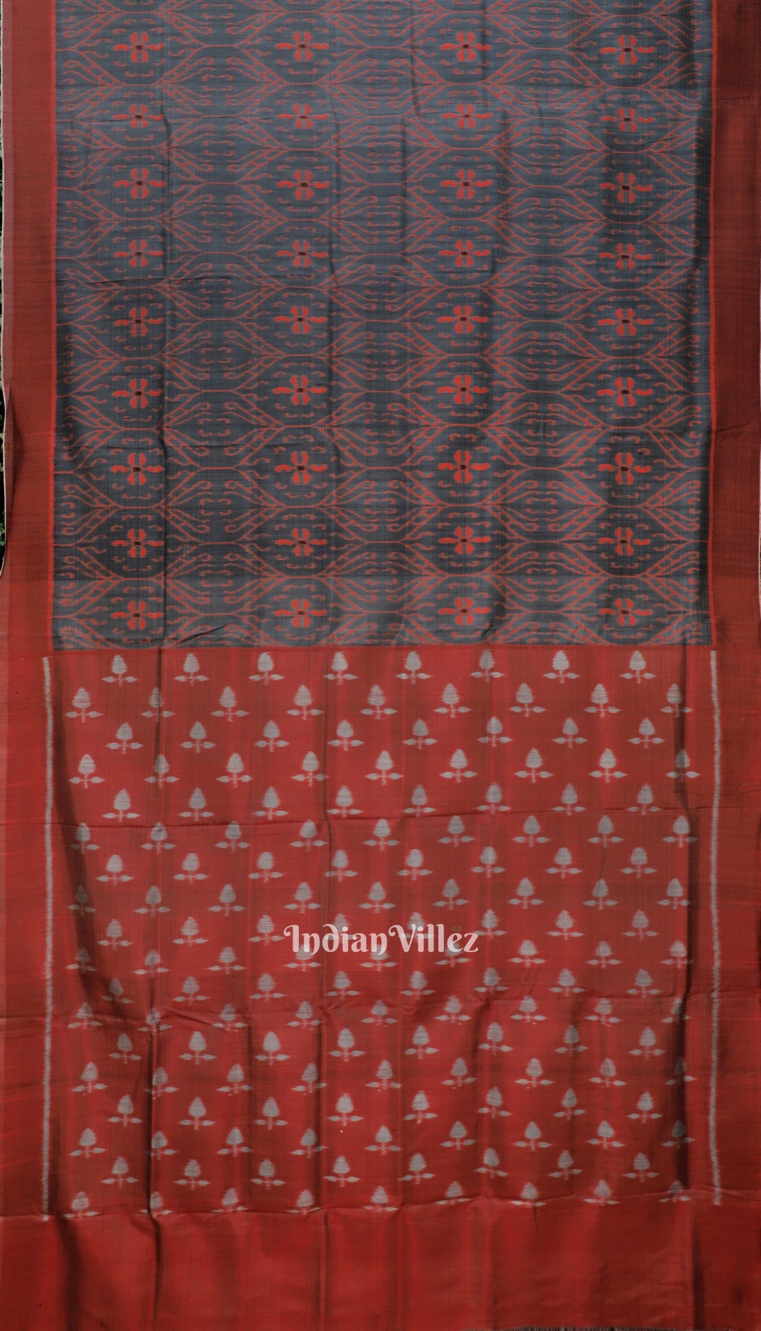 Ash Red Floral Theme Odisha Ikat Contemporary Silk Saree