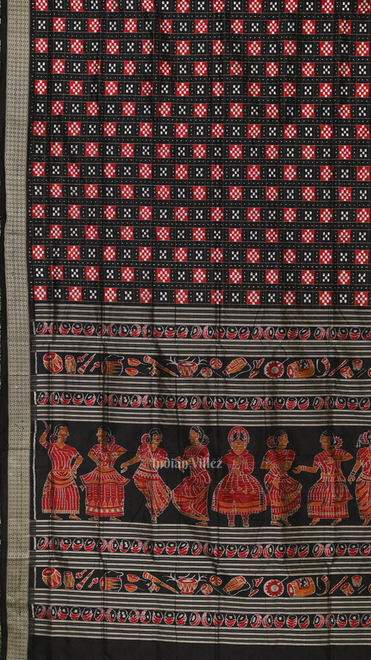 Black Red Body Pasapali Design Sambalpuri Silk Saree