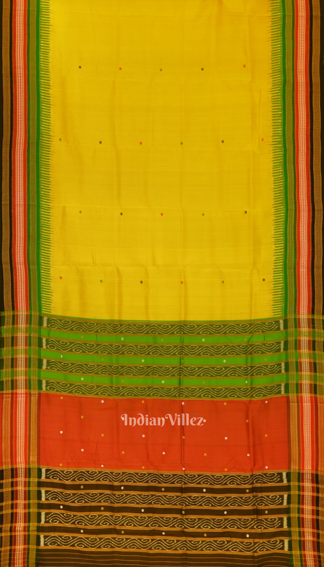 Yellow Green Kathiphera Odisha Ikat Khandua Silk Saree