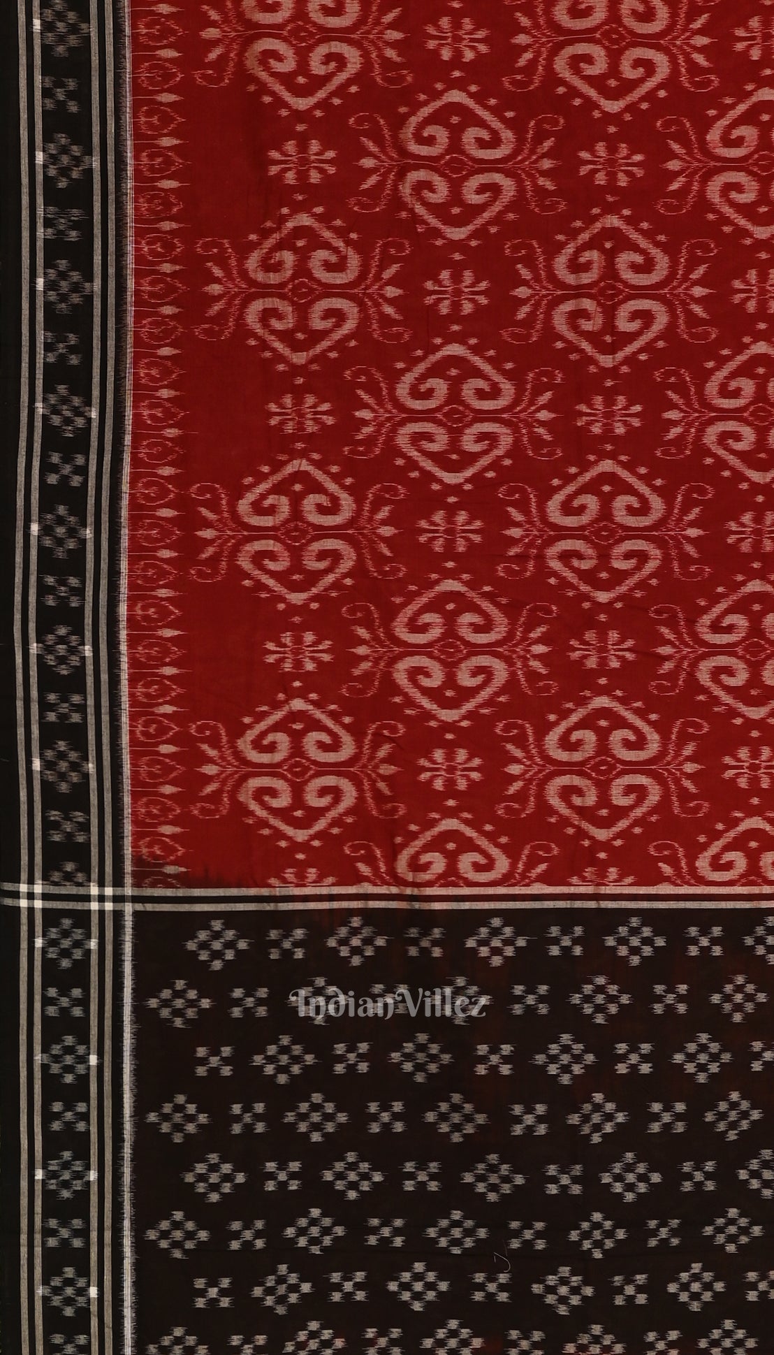 Deep Maroon with Black Pasapali Theme Odisha  Sambalpuri Pure Cotton Saree 