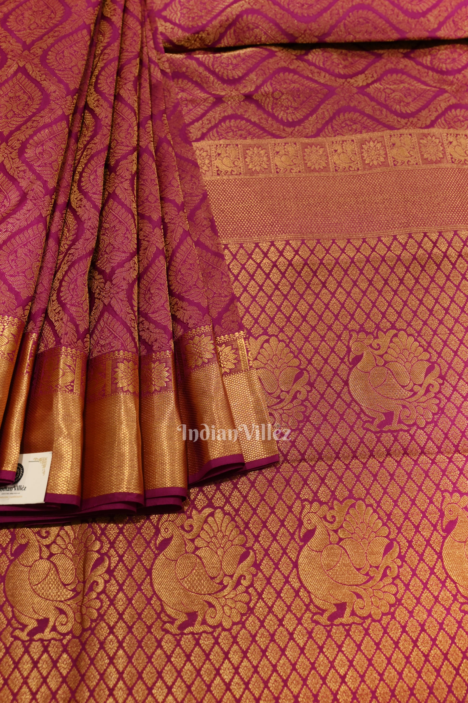 Majenta Pure Brocade with Golden Broder Kanjivaram Silk Saree 